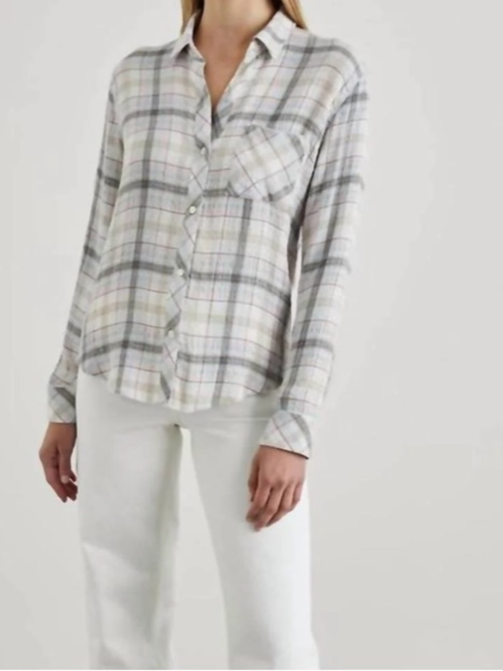 Rails Brady Sky Haze Blue Pink Gray Soft Gauze Plaid Button Front Shirt Large
